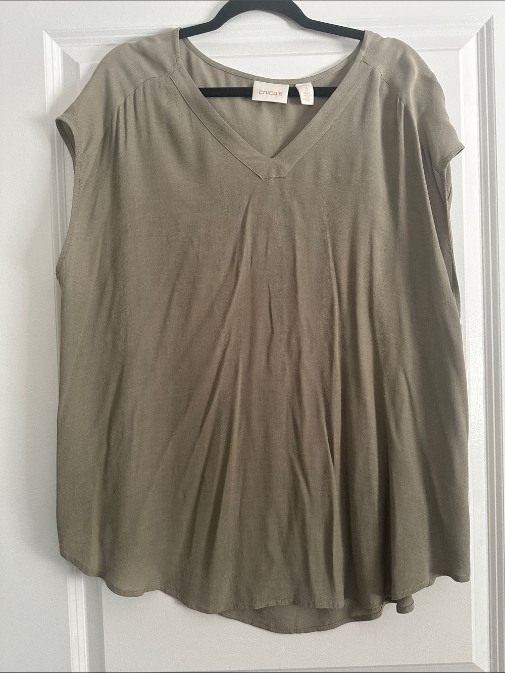 Chico's Olive Green V-Neck Cap Sleeve Blouse